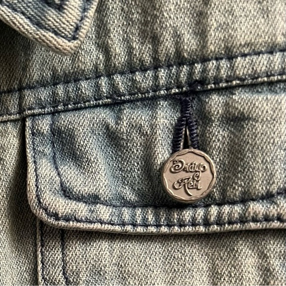 Indigo Rein jean vest frayed hem pockets small EUC - Picture 3 of 6